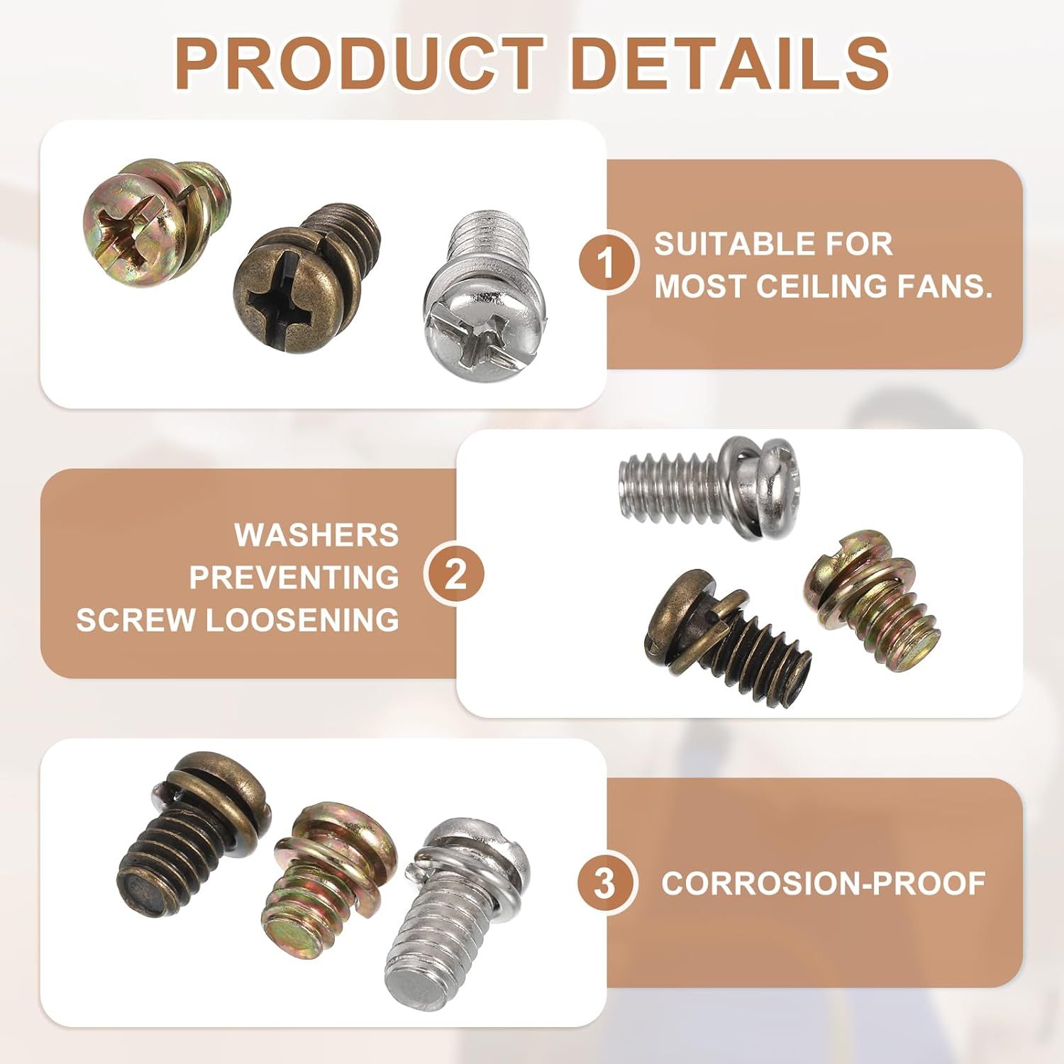 20Pcs Ceiling Fan Blade Screws, 1/4