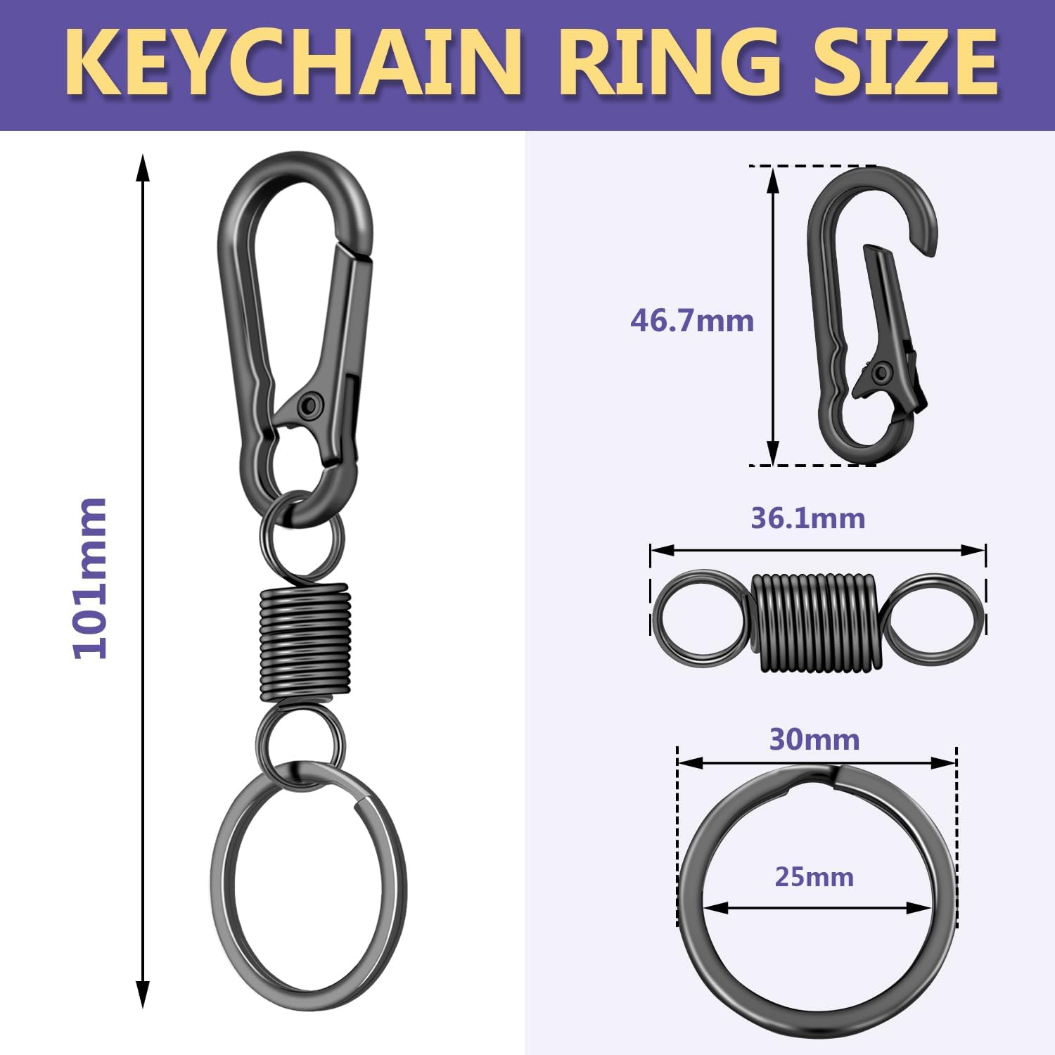 4Pack Small Carabiner Keychain, Spring Keyring Holder Organizer Clips, Metal Snap Hook Clip for Car Key Chain, Keyrings Holder, Purse Hook, Paracord Keychain Lanyard, Men and Women Key Fob (Black) - Image 2