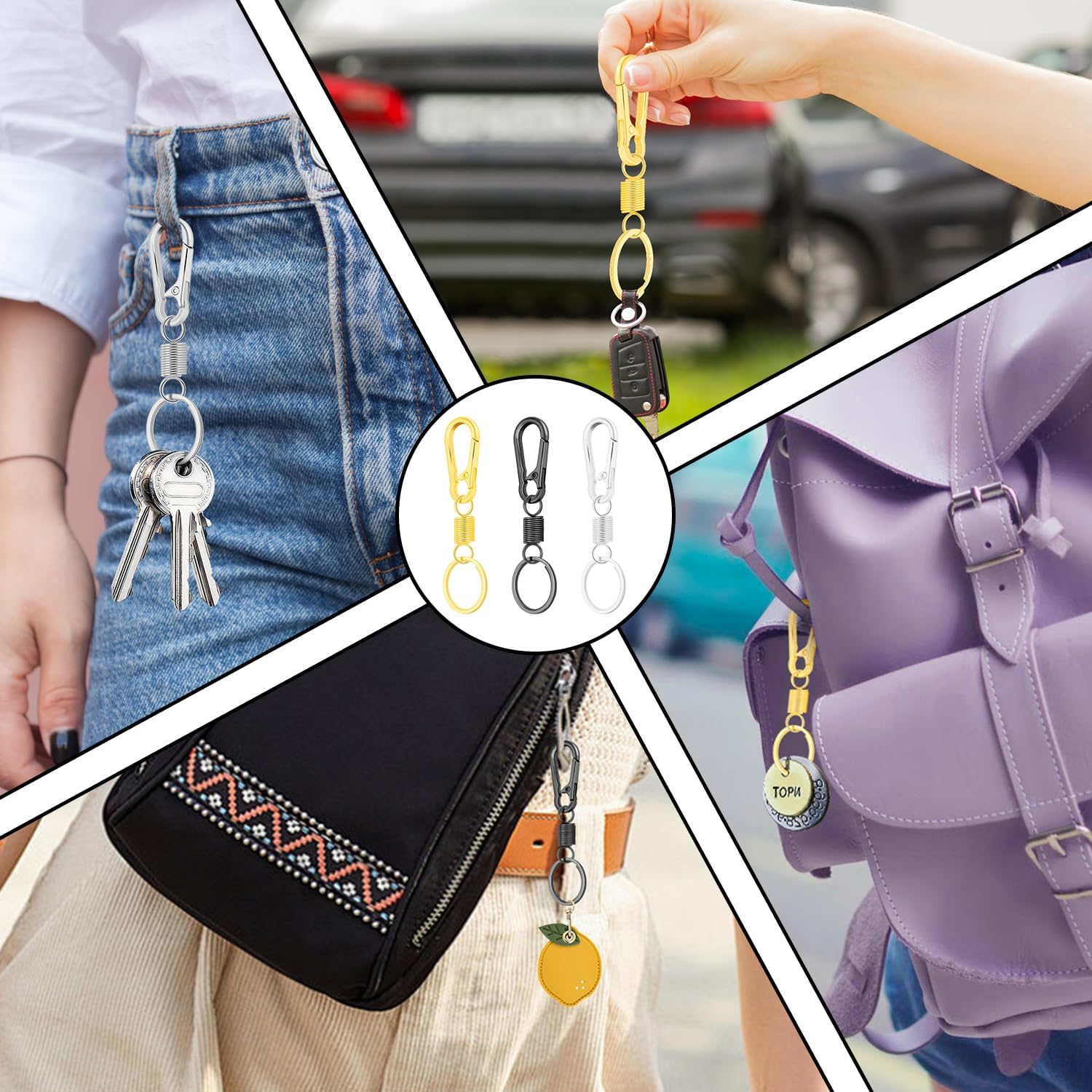 4Pack Small Carabiner Keychain, Spring Keyring Holder Organizer Clips, Metal Snap Hook Clip for Car Key Chain, Keyrings Holder, Purse Hook, Paracord Keychain Lanyard, Men and Women Key Fob (Black) - Image 6