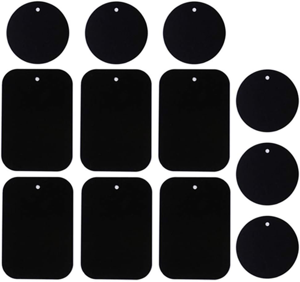 Smartphones Metal Plate 12 Pack for Phone Car Mount Holder Cradle with 3M Adhesive (Compatible with Magnetic Mounts) - 6 Rectangle and 6 Round, Black - Image 1
