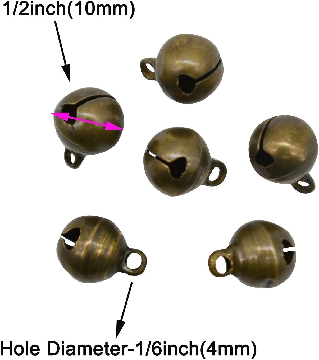 100 PCS Small Jingle Bell 1/2 inches Vintage Bronze Mini 10mm Alloy Beads DIY for Christmas Jewelry Findings Sewing Wedding Doors Crafts - Image 2