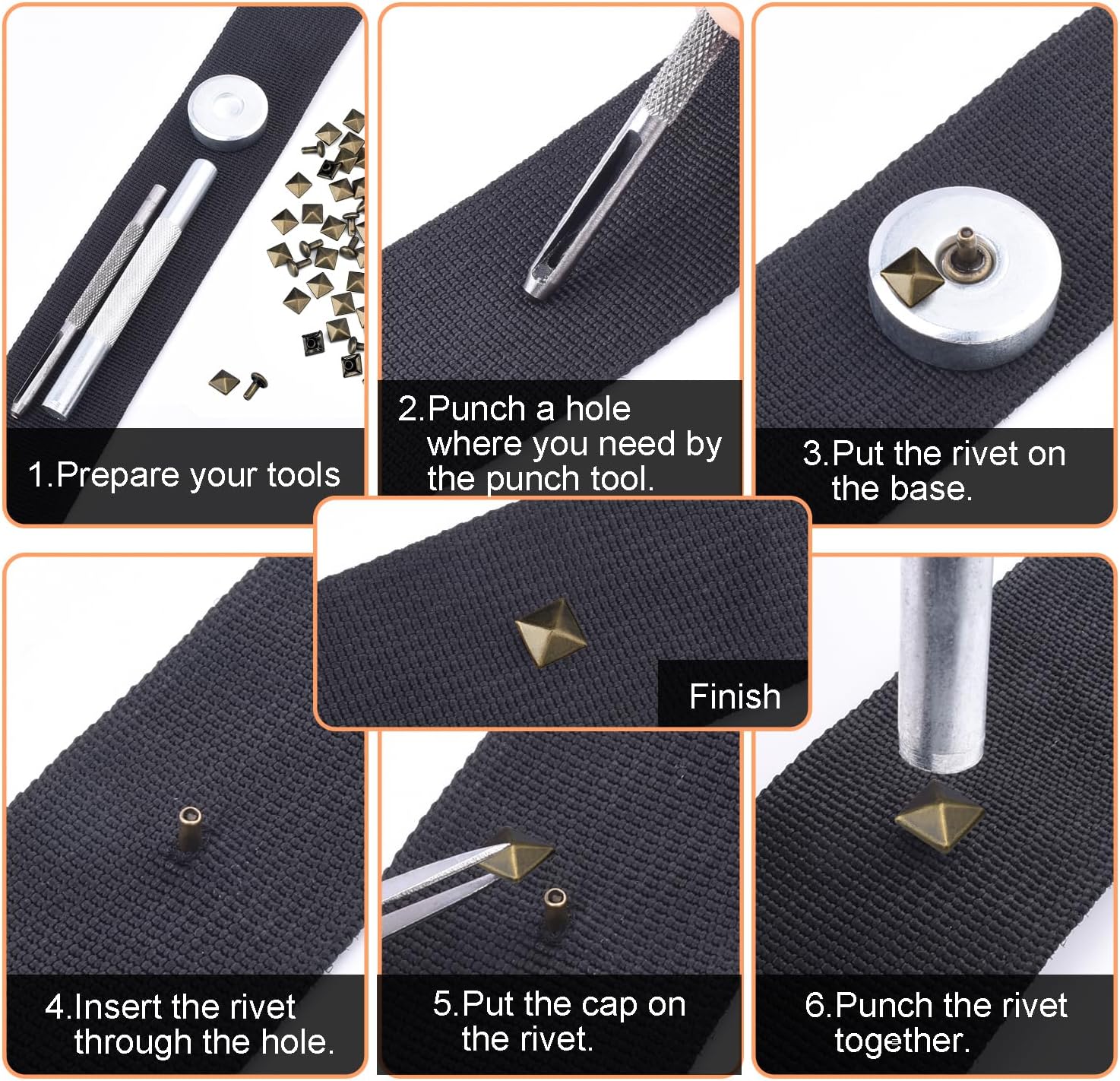100 Sets 10mm Square Leather Rivets, Metal Pyramid Spike Studs Rivet for Leather Wrists Boots Clothing Pet Collars Belt Bags Punk Bracelets Key Fob DIY Repair and Decoration (Silver) - Image 4