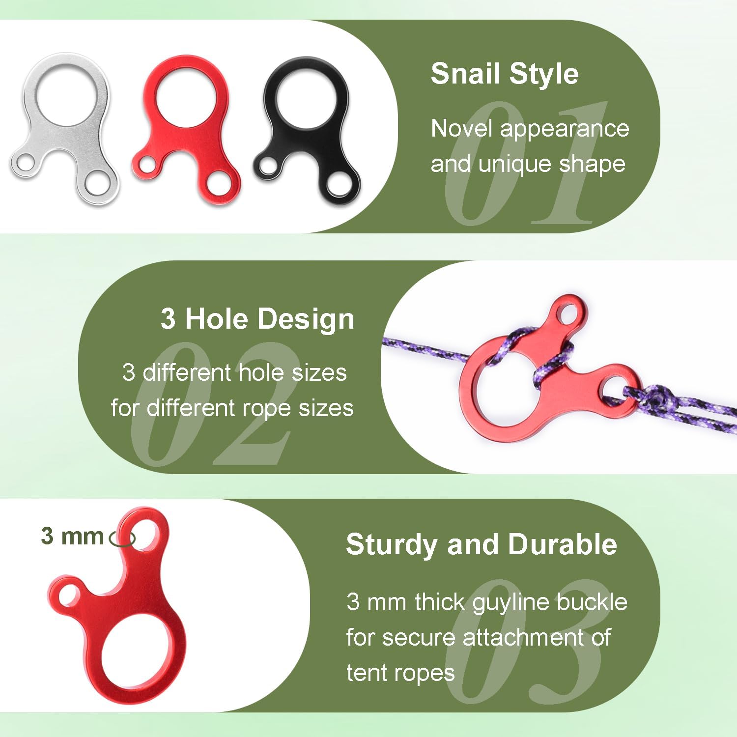 CooBigo Tent Rope Tensioner, 10pcs Aluminum Alloy Guyline Tensioner Guy Line Cord Adjuster Paracord Buckles for Outdoor Tent Camping Hiking Backpack Accessories (Black) - Image 4