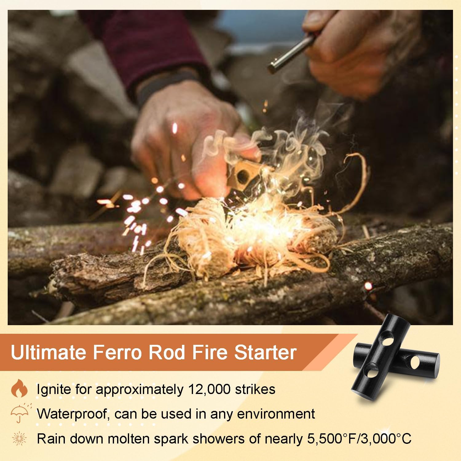 5 Pack Paracord Bracelet Flint Fire Starter Ferrocerium Rod Fire Steel,Parachute 550 Rope Outdoor Camping Hiking Emergency Survival Fire Starter Flint Stick DIY Kit - Image 5