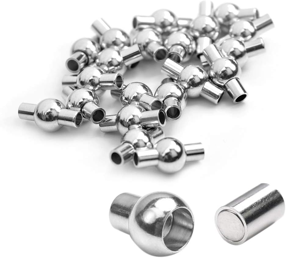 20 Pack 3mm Hole Magnetic Clasps Leather Bracelet Necklace Paracord Fashion Jewelry DIY Leathercraft Accessories Lanyard Connectors #FLQ083-3B Copper Silver-Plated - Image 5