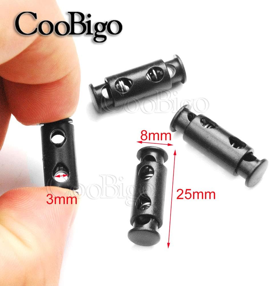 CooBigo 50pcs Cord Lock Ends 3mm Double Hole Fastener Slider Rope Clip Spring Clamp Stopper For DrawStrings Paracord Bag Elastic Rope Parts - Image 2