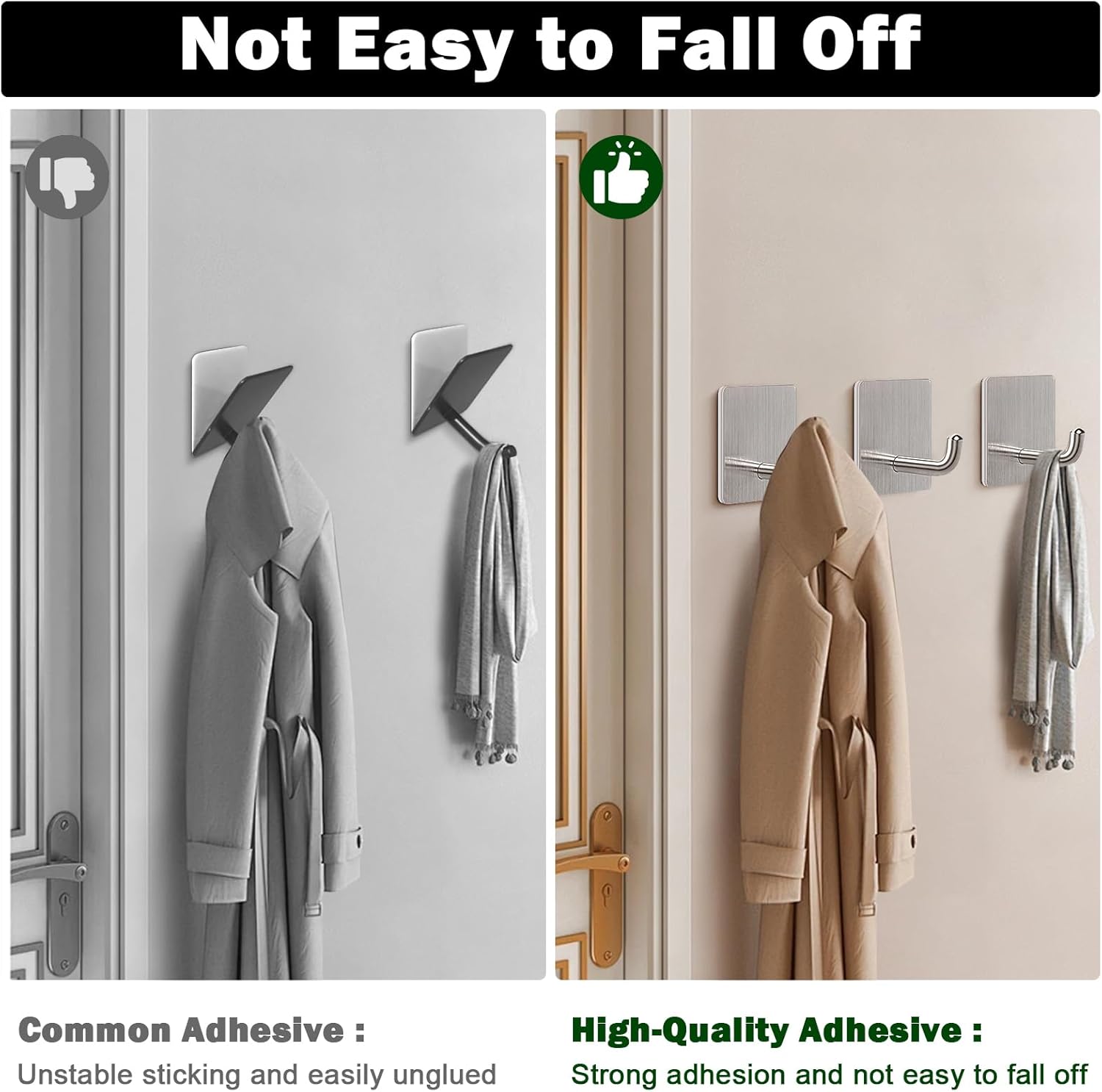Livabber Adhesive Towel Hooks, 304 Stainless Steel Self Sticky Wall Hooks Waterproof Shower Hooks for Robe/Clothes, No Drilling Towel Hangers for Bathroom Kitchen Bedroom (Brushed Nickel, 6 Packs) - Image 4