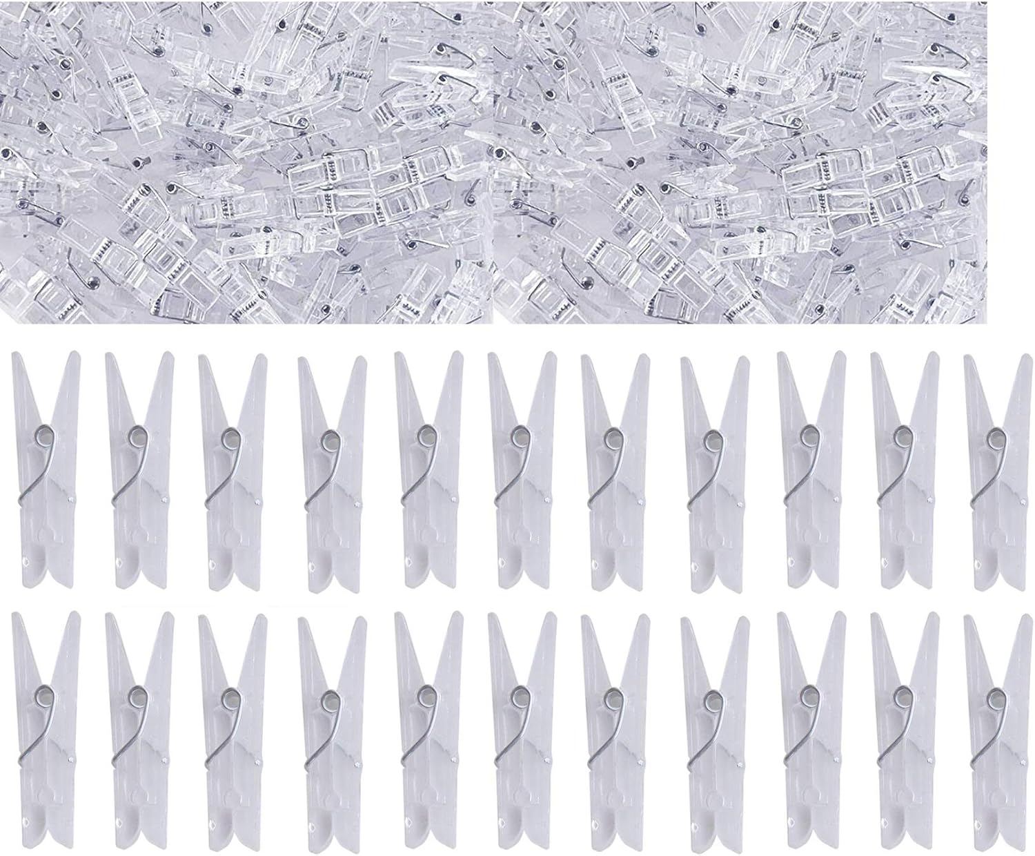 Yansanido 100pcs Mini Clear Plastic Utility Paper Clip, Clothespins Clips, Clothes Line String Clips, mini Clothes Pins for Photo for String Fairy Lights Color Clear(100pcs Clear Plastic Clips) - Image 1