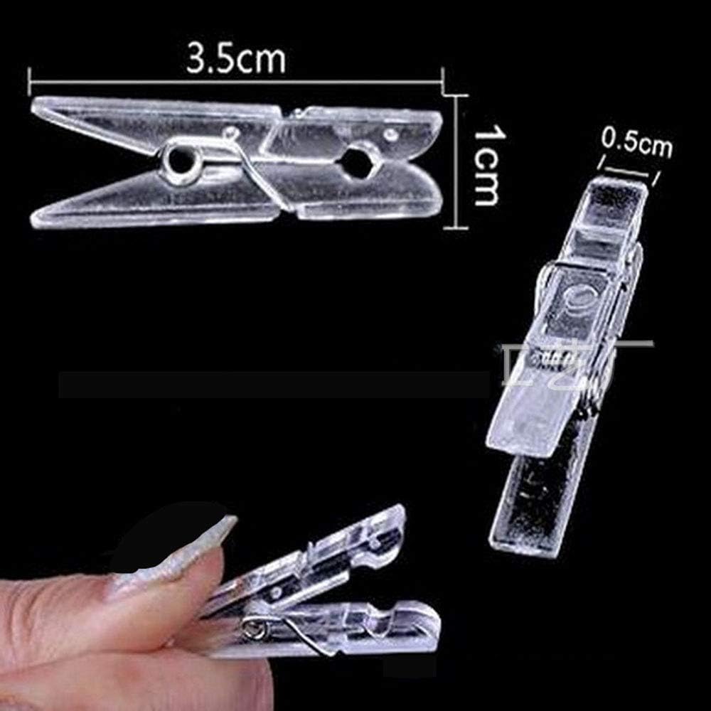 Yansanido 100pcs Mini Clear Plastic Utility Paper Clip, Clothespins Clips, Clothes Line String Clips, mini Clothes Pins for Photo for String Fairy Lights Color Clear(100pcs Clear Plastic Clips) - Image 2