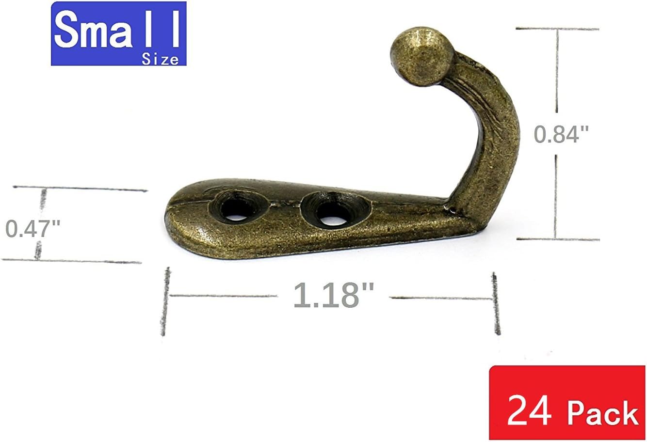 Yansanido Pack of 24 MINI Bronze Tone Vintage Style Double Hole Metal Single Hook Hangers Door Hook Hanging with 48 Screws - Image 2