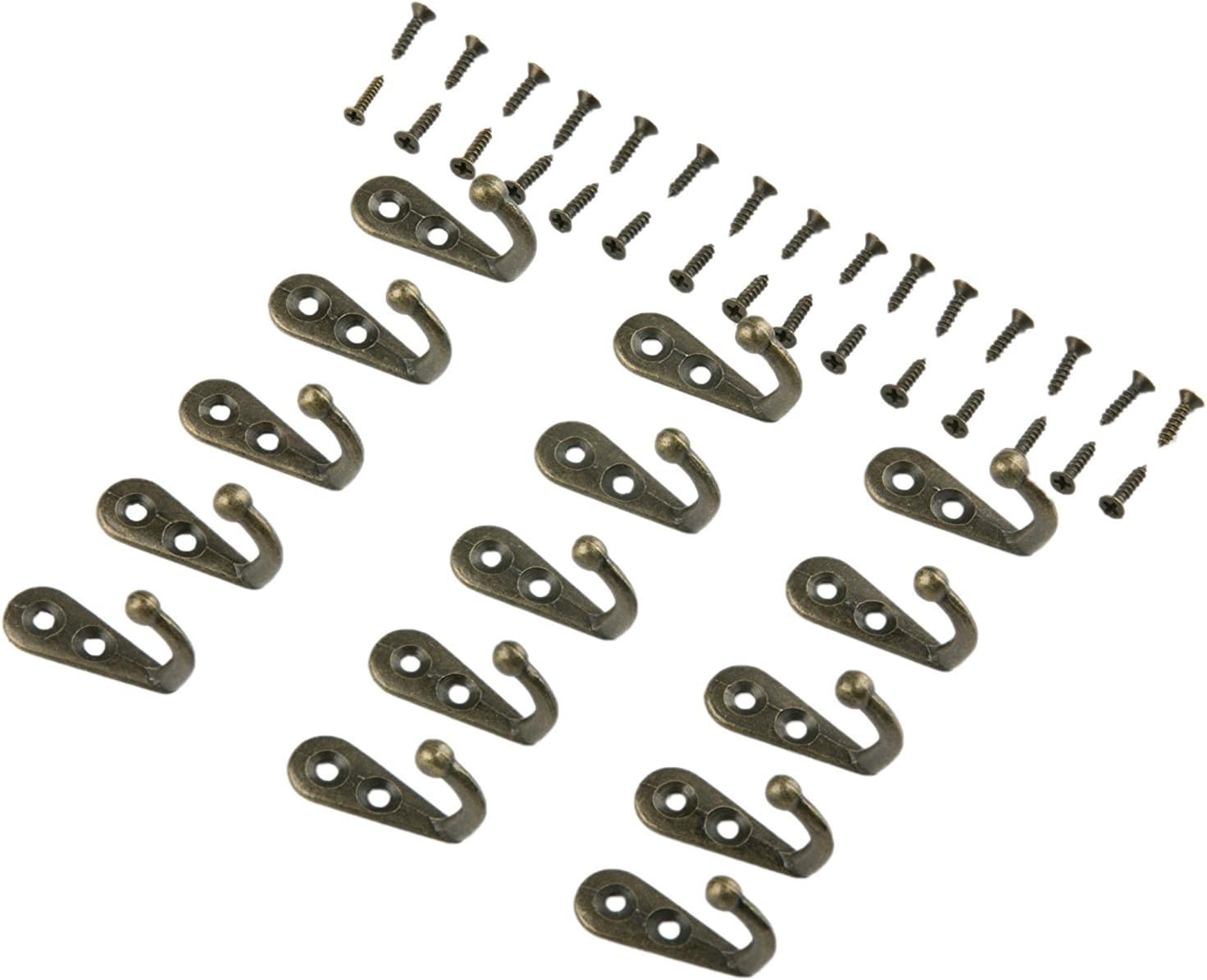 Yansanido Pack of 24 MINI Bronze Tone Vintage Style Double Hole Metal Single Hook Hangers Door Hook Hanging with 48 Screws - Image 7