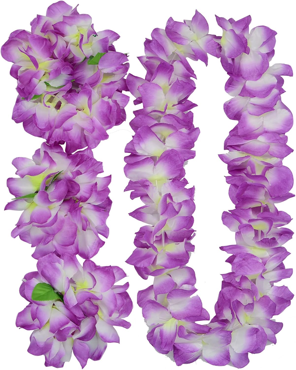 4 Pcs Purple Hawaiian Leis with Green Leaves for Graduation Party, Dance Party, Photo Prop in Outdoors (Purple) - Image 1