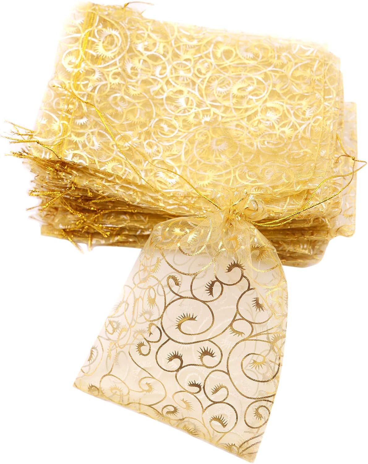 Wedding Favors Small Gift Bags, 100pcs 2.8x3.6 Inch (7x9cm) Gold Organza Bags for Party Favor Bags Small Business Candy Bags Mesh Bag (Gold, 2.8''x3.6'') - Image 1