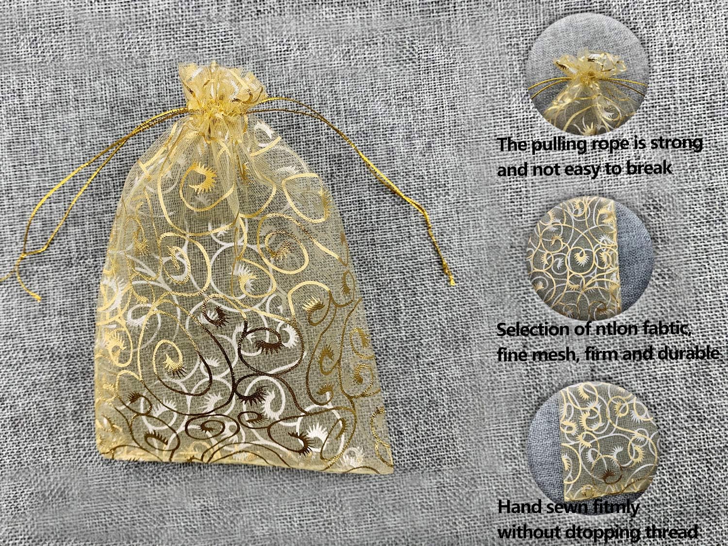Wedding Favors Small Gift Bags, 100pcs 2.8x3.6 Inch (7x9cm) Gold Organza Bags for Party Favor Bags Small Business Candy Bags Mesh Bag (Gold, 2.8''x3.6'') - Image 2