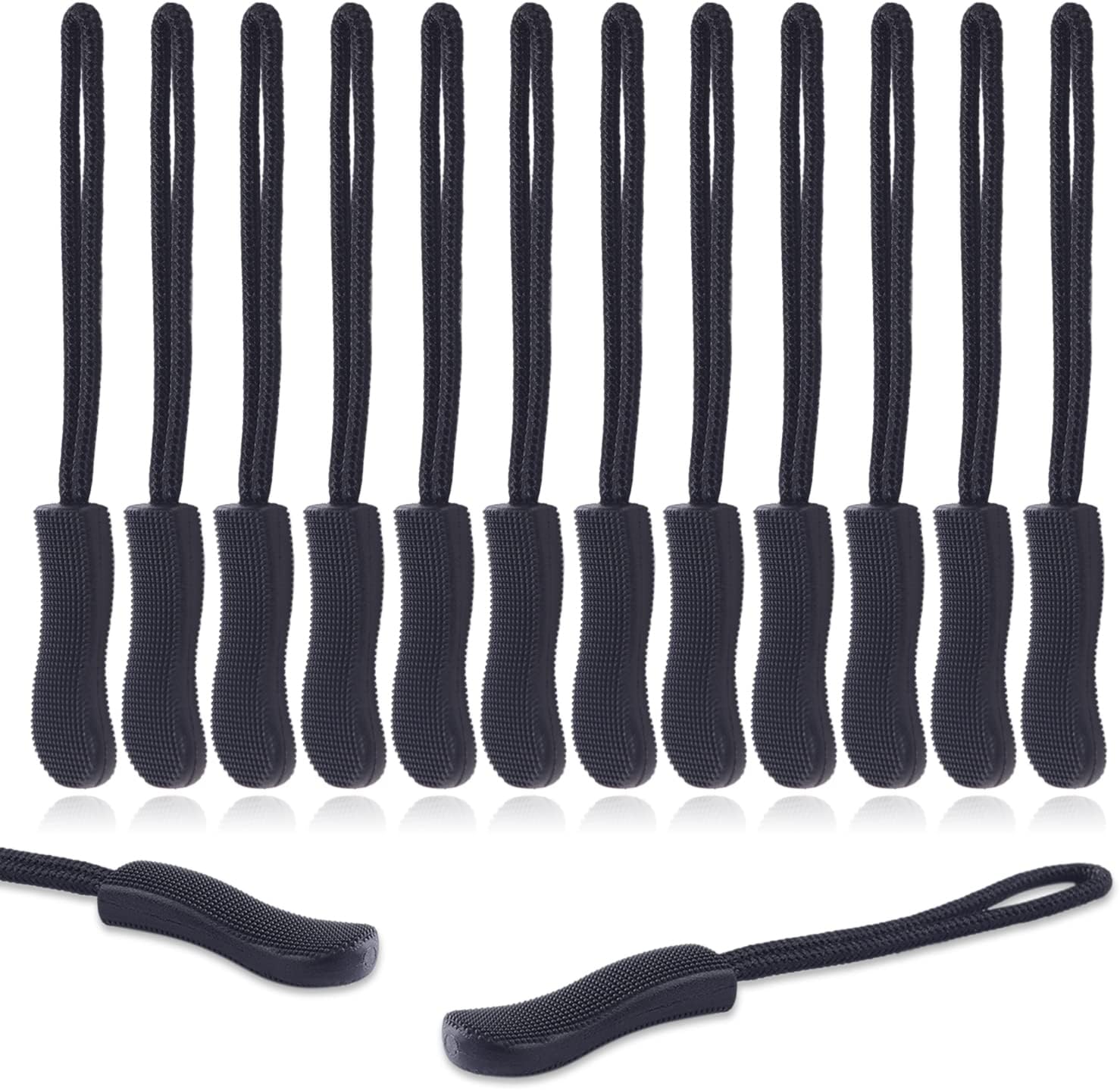 CooBigo 12Pack Zipper Pull Replacement, Golf Bag Parcord Zipper Pull Tab Replacement for Backpack, Jackets, Pants, Boots, Coats, Luggage - Balck(Universal Extender) - Image 1