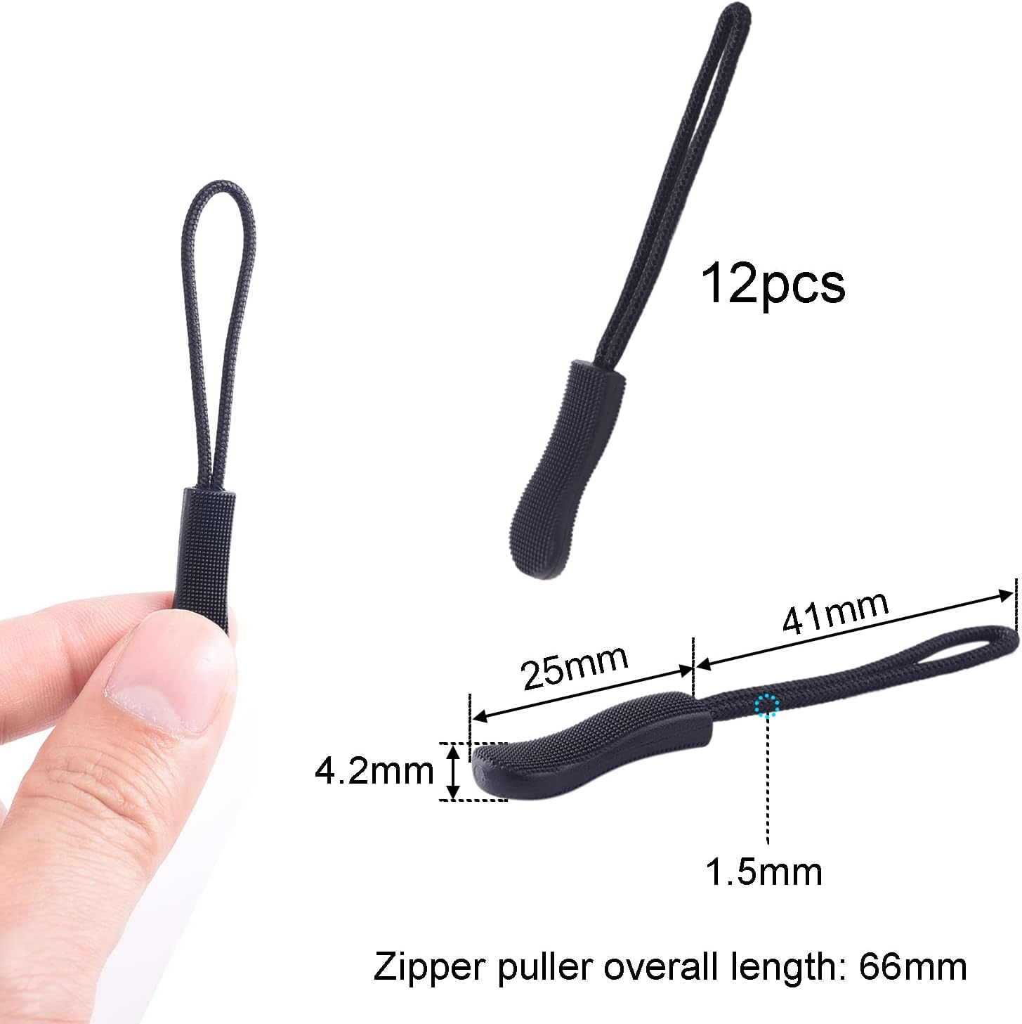 CooBigo 12Pack Zipper Pull Replacement, Golf Bag Parcord Zipper Pull Tab Replacement for Backpack, Jackets, Pants, Boots, Coats, Luggage - Balck(Universal Extender) - Image 2