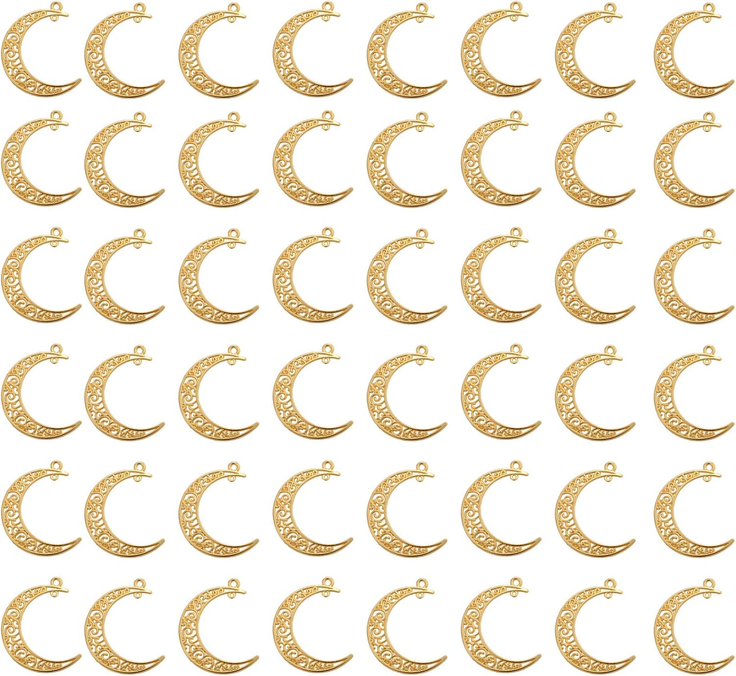 Yansanido Alloy Pack of 50 Moon Shape Gold Charms Pendants for Making Bracelet and Necklace (Moon 50pcs Gold) - Image 1