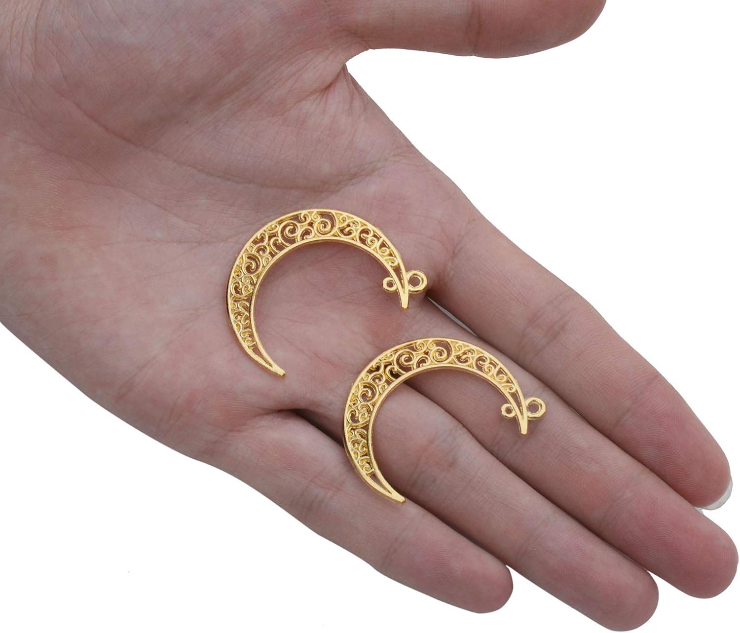 Yansanido Alloy Pack of 50 Moon Shape Gold Charms Pendants for Making Bracelet and Necklace (Moon 50pcs Gold) - Image 3