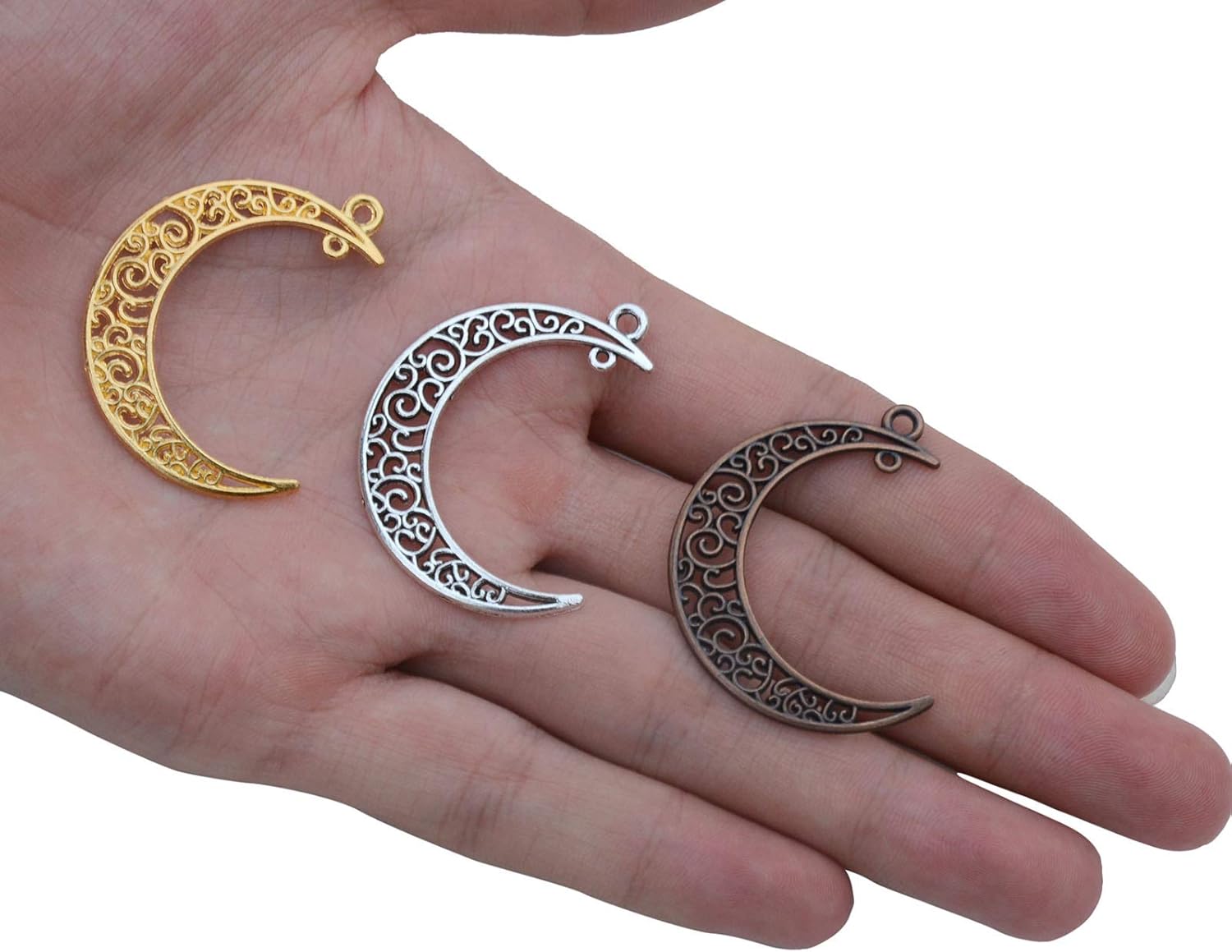 Yansanido Alloy Pack of 50 Moon Shape Gold Charms Pendants for Making Bracelet and Necklace (Moon 50pcs Gold) - Image 4