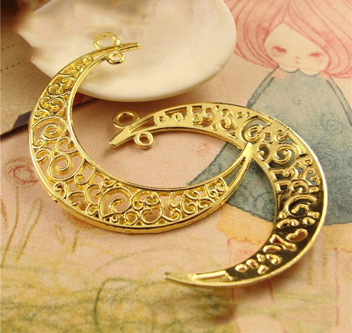 Yansanido Alloy Pack of 50 Moon Shape Gold Charms Pendants for Making Bracelet and Necklace (Moon 50pcs Gold) - Image 5