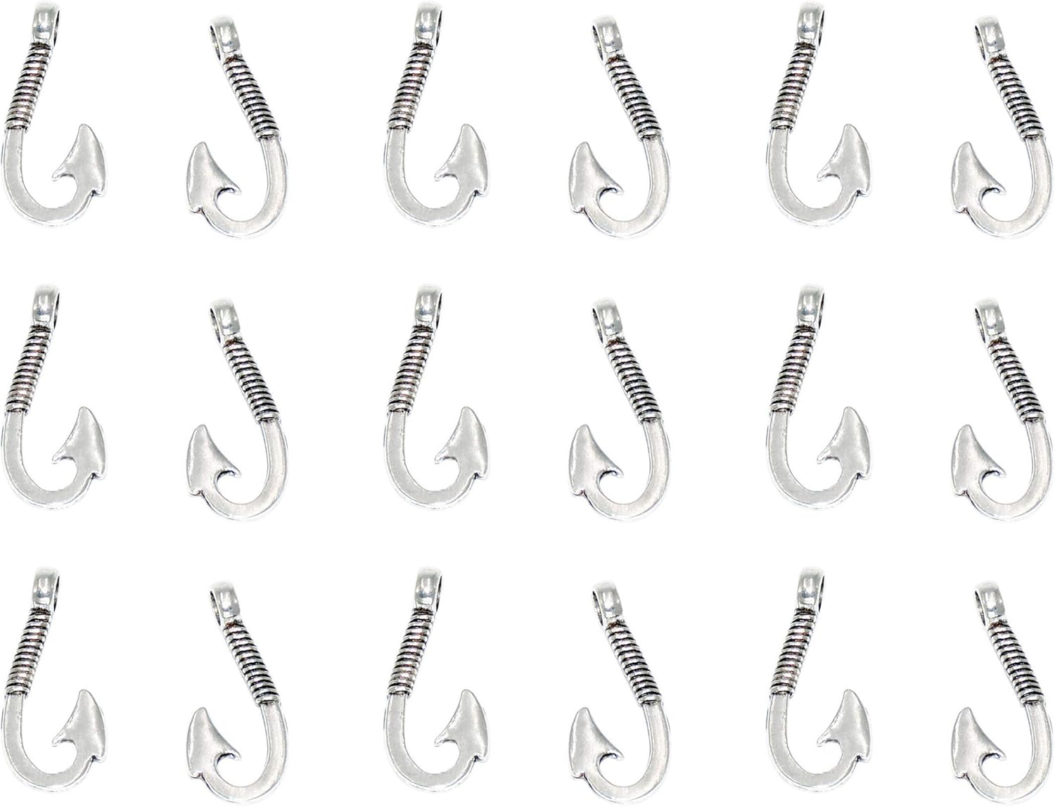 Pack of 50 Alloy Bulk Fish Hook Charms Pendents 13mmx31mm Jewelry Findings for Making Bracelet and Necklace (Silver 50pcs) - Image 1