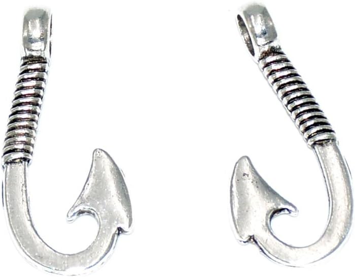 Pack of 50 Alloy Bulk Fish Hook Charms Pendents 13mmx31mm Jewelry Findings for Making Bracelet and Necklace (Silver 50pcs) - Image 3