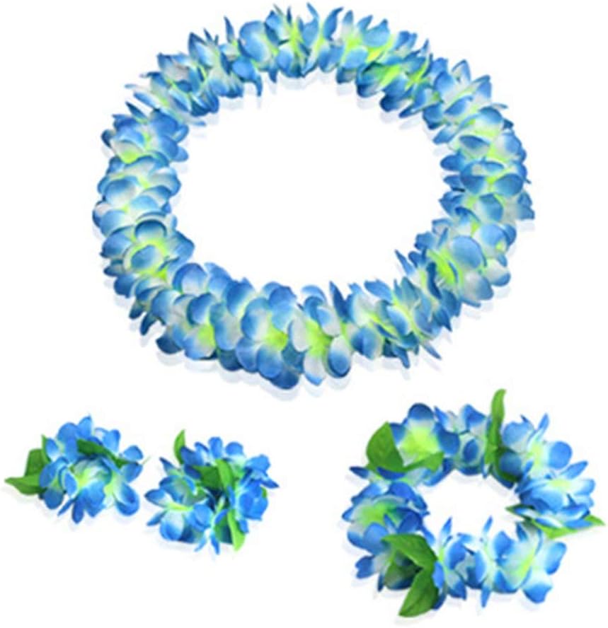 Yansanido 4 Pcs Blue Hawaiian Leis with Green Leaves for Graduation Party, Dance Party, Photo Prop in Outdoors (Blue) - Image 1