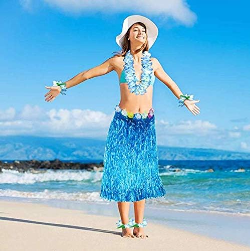 Yansanido 4 Pcs Blue Hawaiian Leis with Green Leaves for Graduation Party, Dance Party, Photo Prop in Outdoors (Blue) - Image 3
