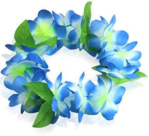 Yansanido 4 Pcs Blue Hawaiian Leis with Green Leaves for Graduation Party, Dance Party, Photo Prop in Outdoors (Blue) - Image 4