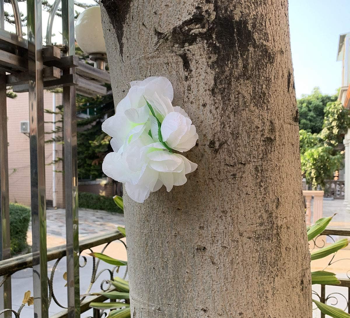 Yansanido 4 Pcs White Hawaiian Leis with Green Leaves for Graduation Party, Dance Party, Photo Prop in Outdoors (White) - Image 5