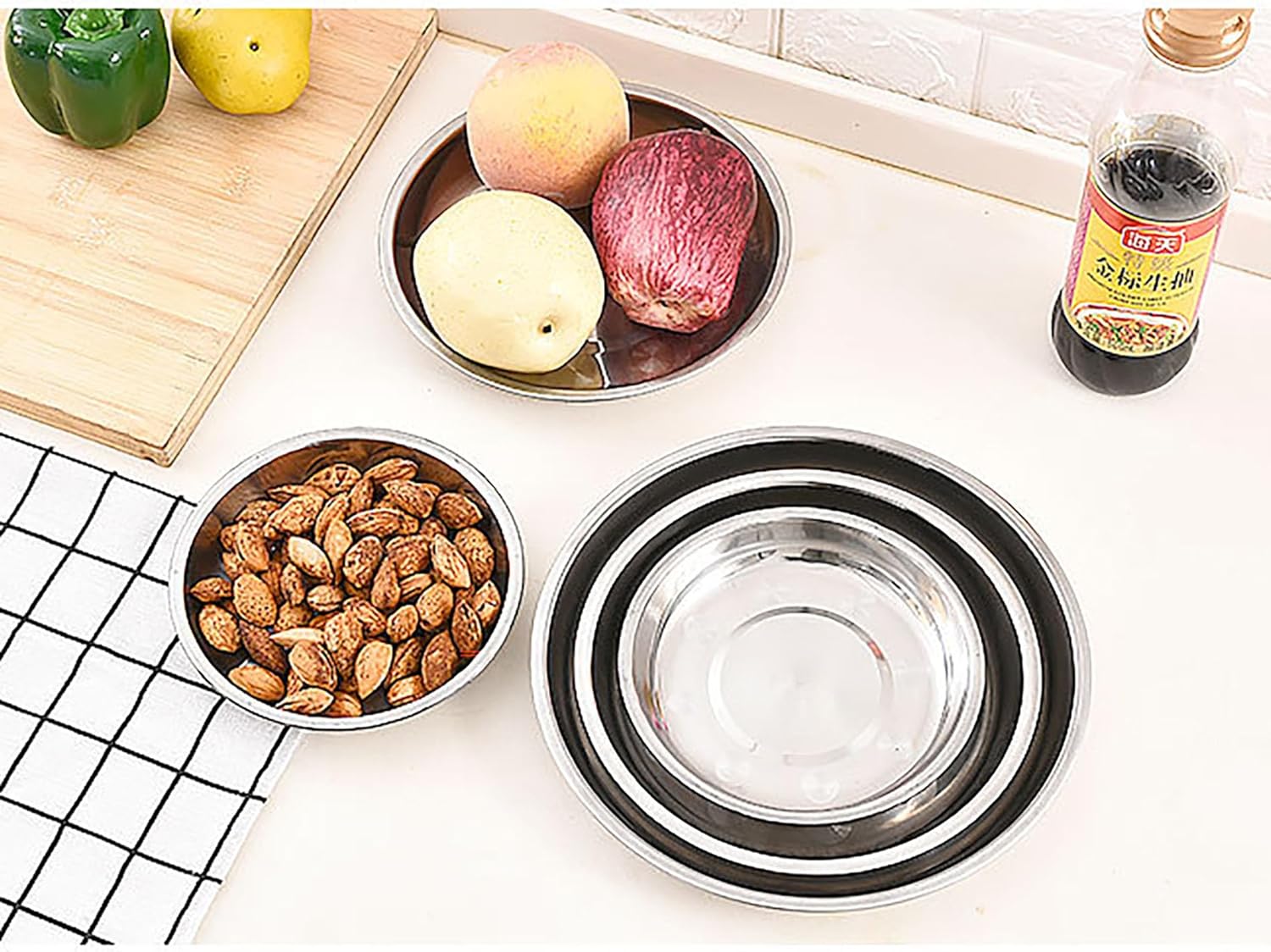 Thin Circular Trinket Tray, 3 Pcs Stainless Steel 7 Inch Diameter Flat Serving Trays for Kitchen, Party and Outdoors (3) - Image 4
