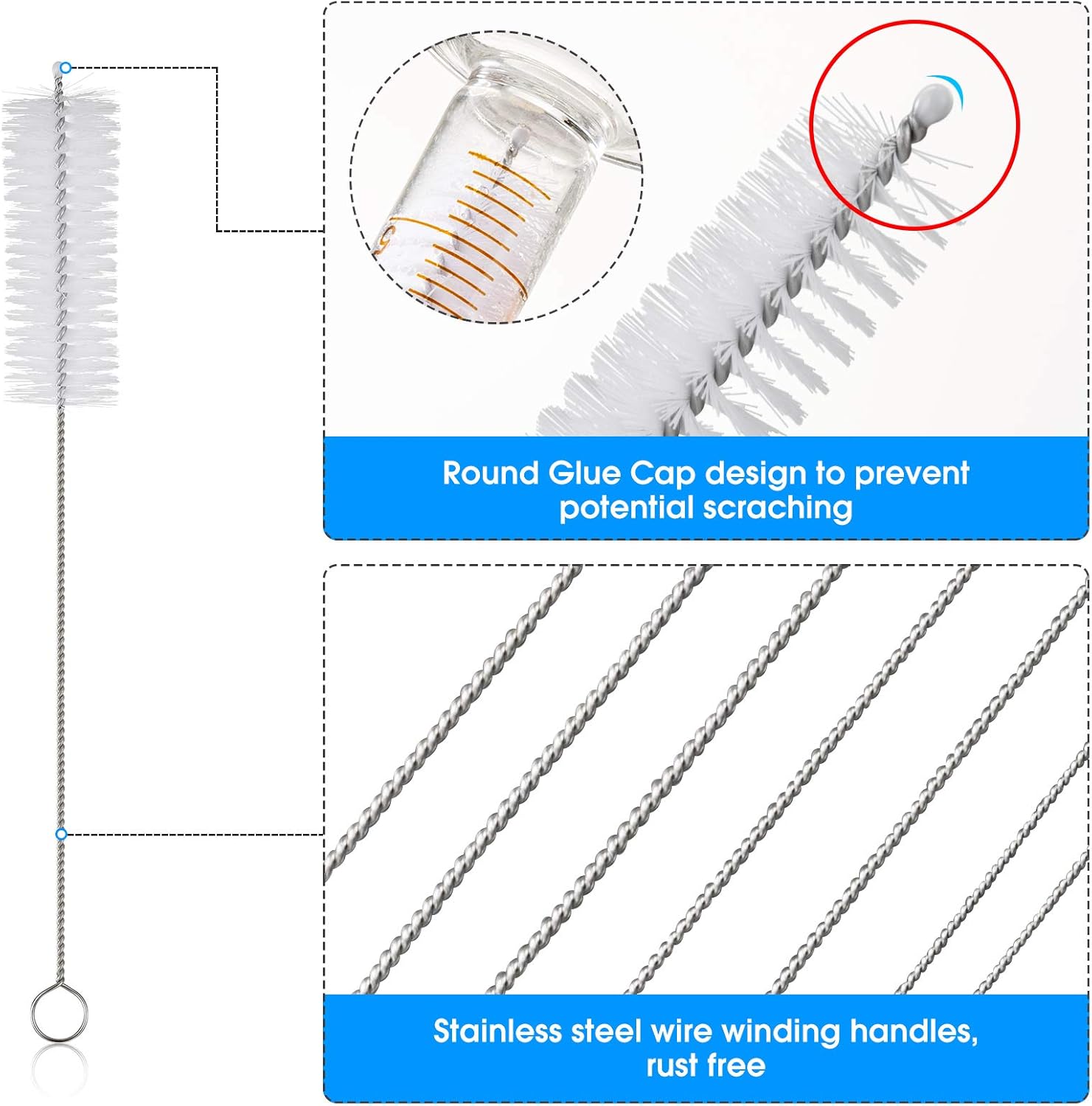 10 Piece Stainless Steel Straw Cleaning Brush Set - Durable Nylon Bristles - Multi-Size for Reusable Straws, Sippy Cups, and Narrow Neck Containers - Image 6