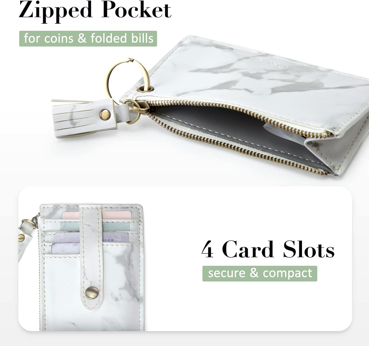 ECOSUSI Wristlet Keychain Key Ring Wallet Bracelets Card Holder Purse with Tassel - Image 3