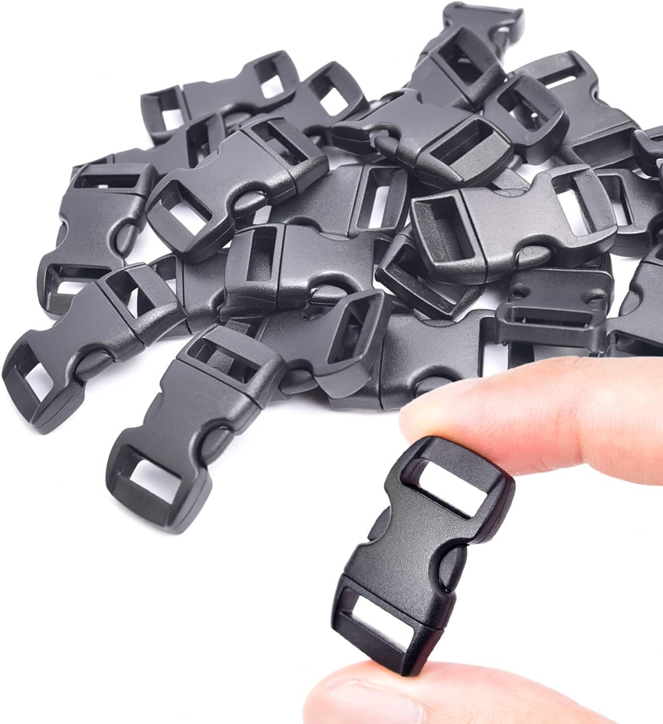 CooBigo 100 Pack 3/8 Inch Curved Contoured Paracord Bracelet Clips Plastic Quick Side Release Buckles for Paracord Bracelets Clasps Masks Dog Collar Straps Accessories - Image 1