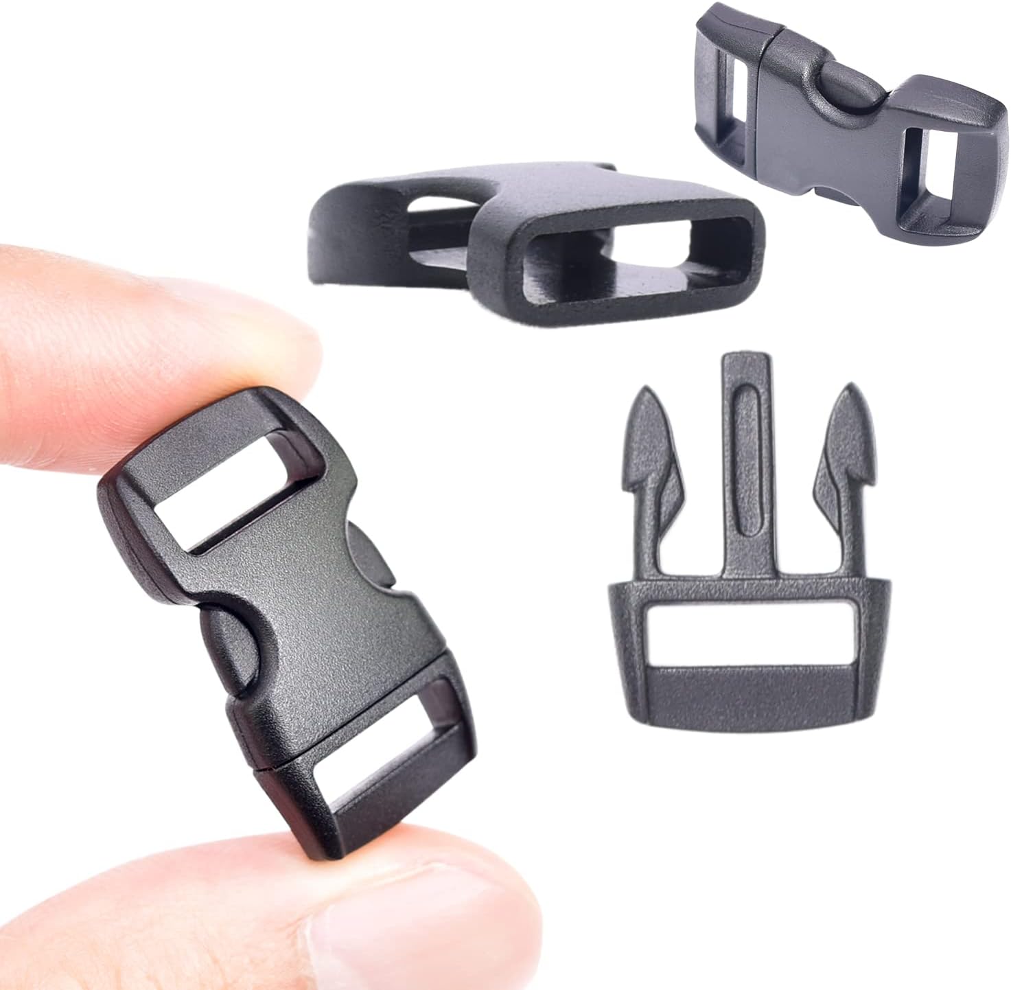 CooBigo 100 Pack 3/8 Inch Curved Contoured Paracord Bracelet Clips Plastic Quick Side Release Buckles for Paracord Bracelets Clasps Masks Dog Collar Straps Accessories - Image 3