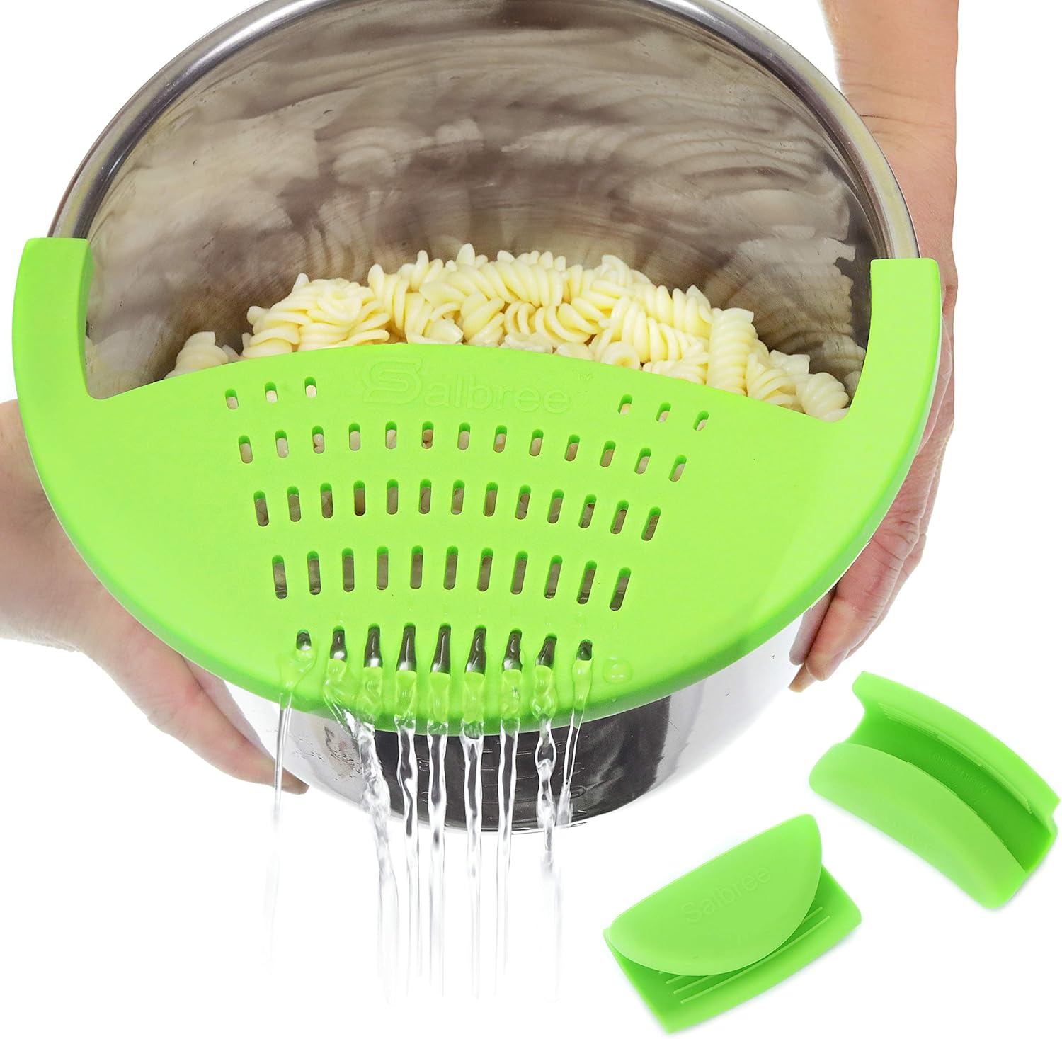 Salbree Silicone Snap Strainer fits the 6qt Instant Pot and Snaps to the 6 quart Instapot Pressure Cooker Inner Pan Small Mitts Set Included, for Straining Vegetable and Ground Beef Grease (green) - Image 1