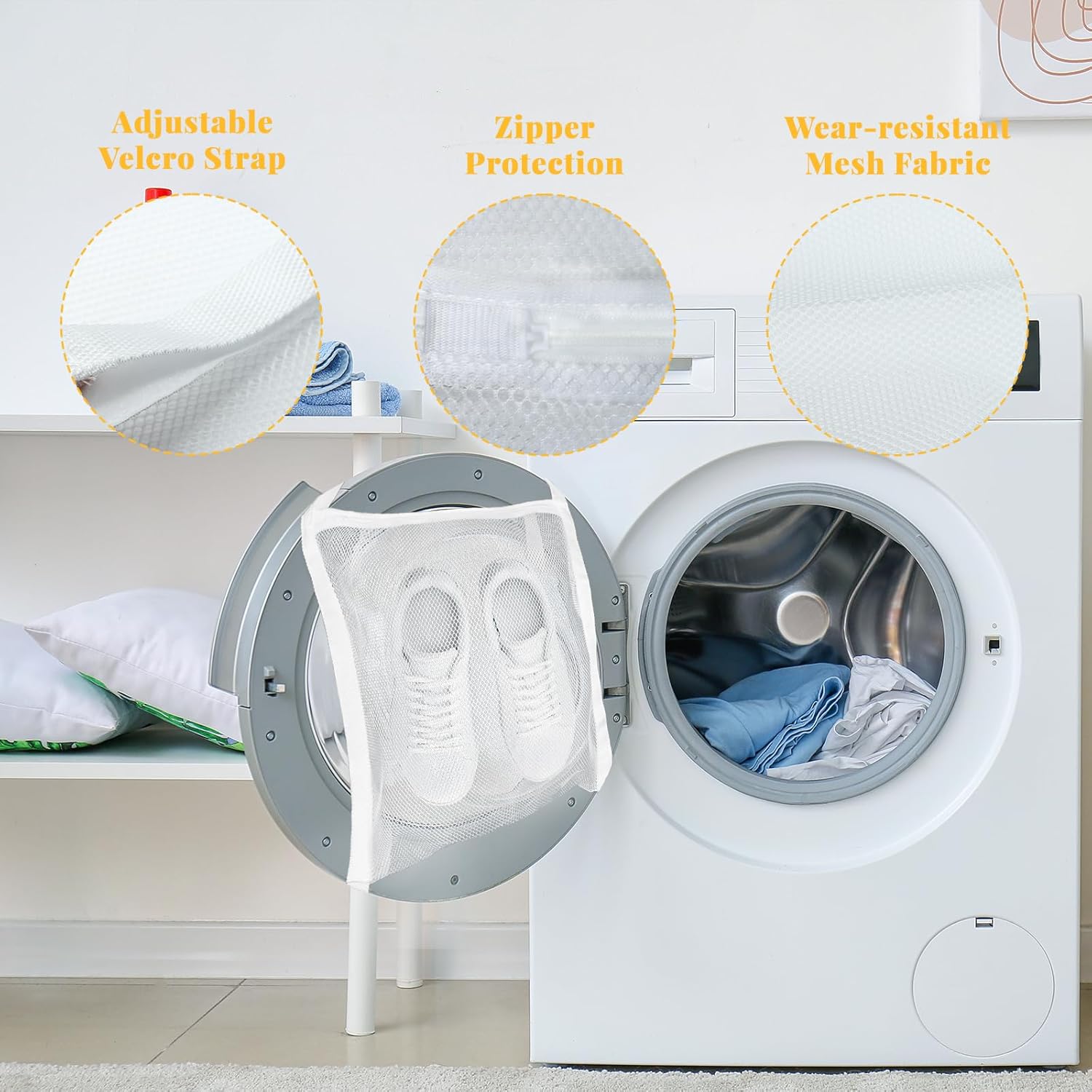 Sneaker Dryer Bag,Shoe Wash & Dry Net Bag for Dryer 15.7*15 Inch Shoe Washing Machine Bag Adjustable Magic Tape Shoe Dryer Bag Reusable Laundry Bags - Image 3