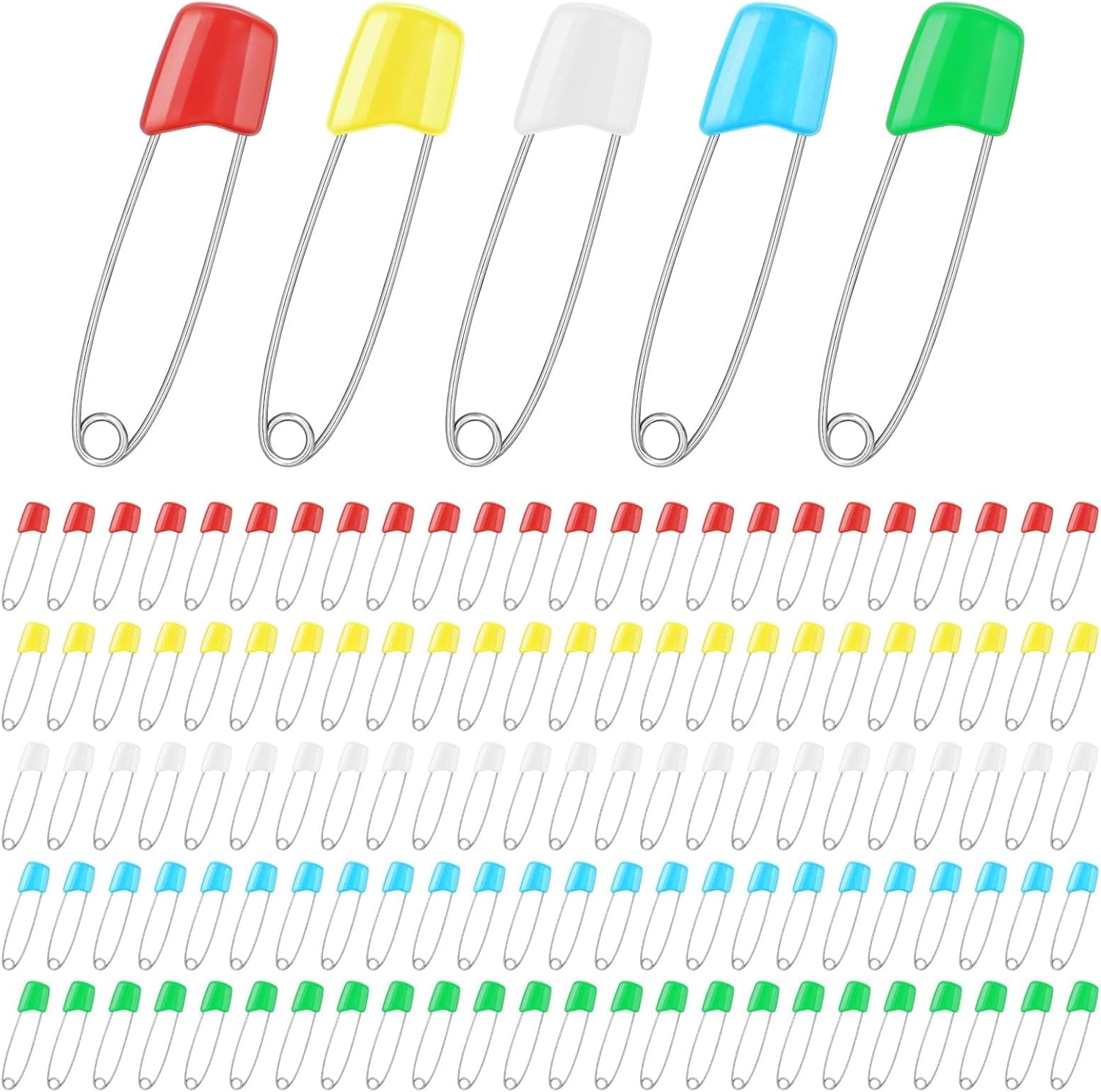 120 Pcs Diaper Pins,2.2 Inch Baby Safety Pins Colorful Stainless Steel Diaper Nappy Pins for Cloth Diapers,Plastic Head,5 Colors,Safe Locking Closures - Image 1
