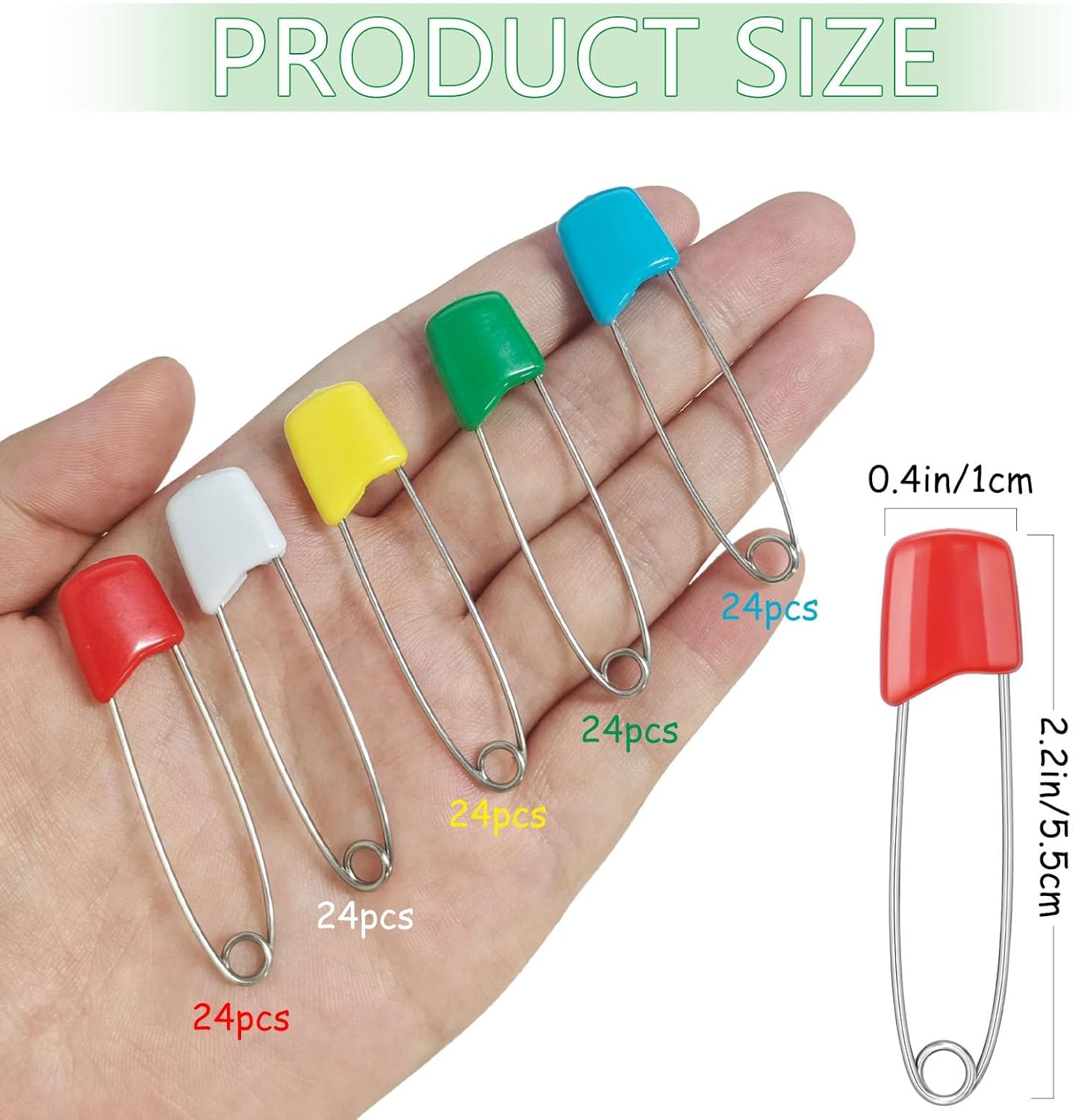 120 Pcs Diaper Pins,2.2 Inch Baby Safety Pins Colorful Stainless Steel Diaper Nappy Pins for Cloth Diapers,Plastic Head,5 Colors,Safe Locking Closures - Image 2