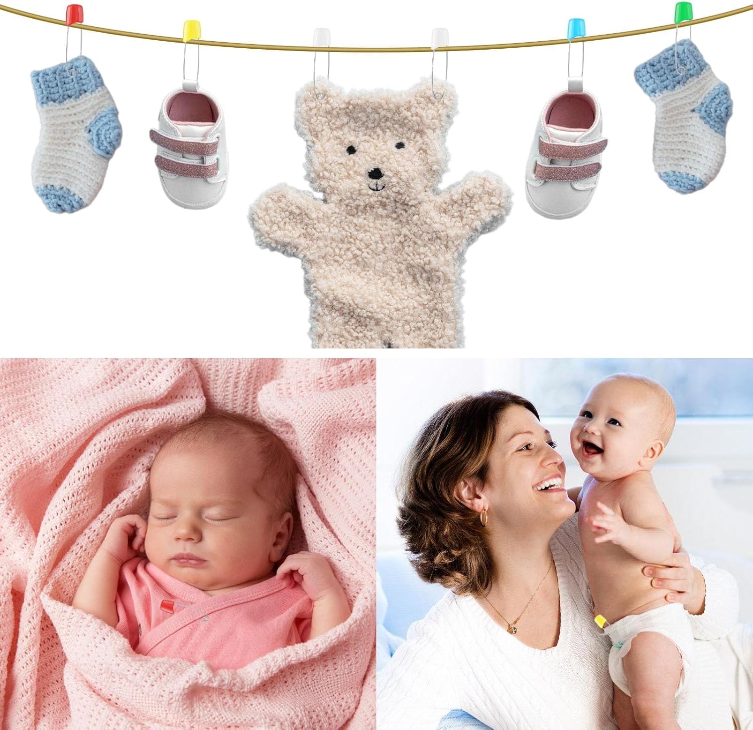 120 Pcs Diaper Pins,2.2 Inch Baby Safety Pins Colorful Stainless Steel Diaper Nappy Pins for Cloth Diapers,Plastic Head,5 Colors,Safe Locking Closures - Image 6