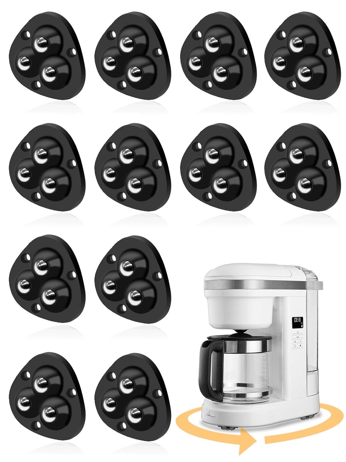 Small Appliance Caster Wheels,12 Pcs Mini Appliance Rollers for Kitchen Appliances Countertop 360°Rotation Self Adhesive Swivel Wheels for Coffee Maker,Storage Bins,Trash Can(Black) - Image 1