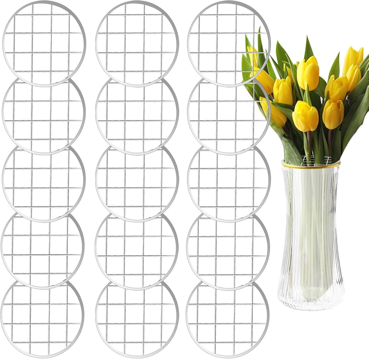 Mason Jar Flower Insert Lid for Regular Mouth,15 Pcs Flower Grid Frog for Arrangement Vase Metal Mason Jar Flower Organizer Lid with Square Grids for Regular Mouth Mason Canning Jars - Image 1