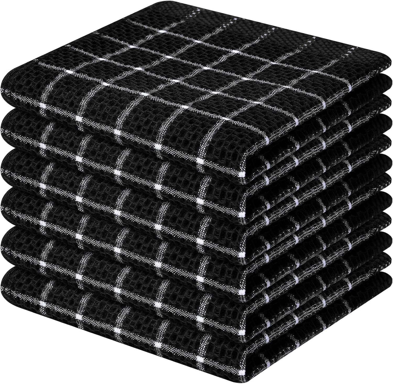 Homaxy 100% Cotton Dish Cloths, 6 Pack-12 X 12 Inches, Check Design Waffle Weave Dish Rags for Washing Dishes, Ultra Absorbent and Fast Drying Dishcloths, Black&White - Image 1