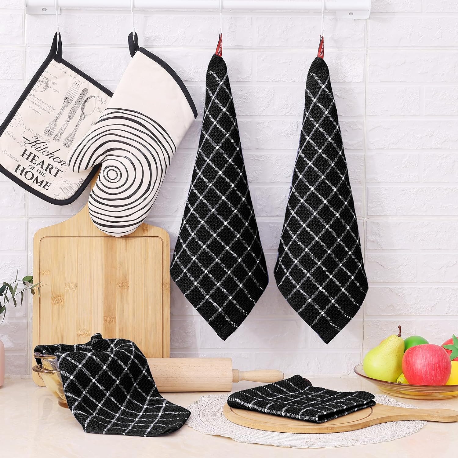 Homaxy 100% Cotton Dish Cloths, 6 Pack-12 X 12 Inches, Check Design Waffle Weave Dish Rags for Washing Dishes, Ultra Absorbent and Fast Drying Dishcloths, Black&White - Image 4