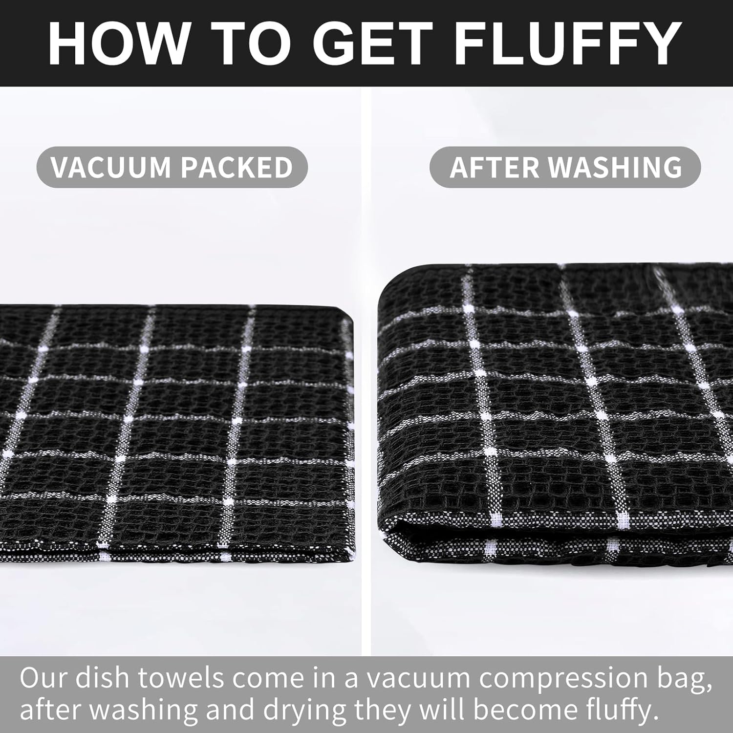 Homaxy 100% Cotton Dish Cloths, 6 Pack-12 X 12 Inches, Check Design Waffle Weave Dish Rags for Washing Dishes, Ultra Absorbent and Fast Drying Dishcloths, Black&White - Image 7