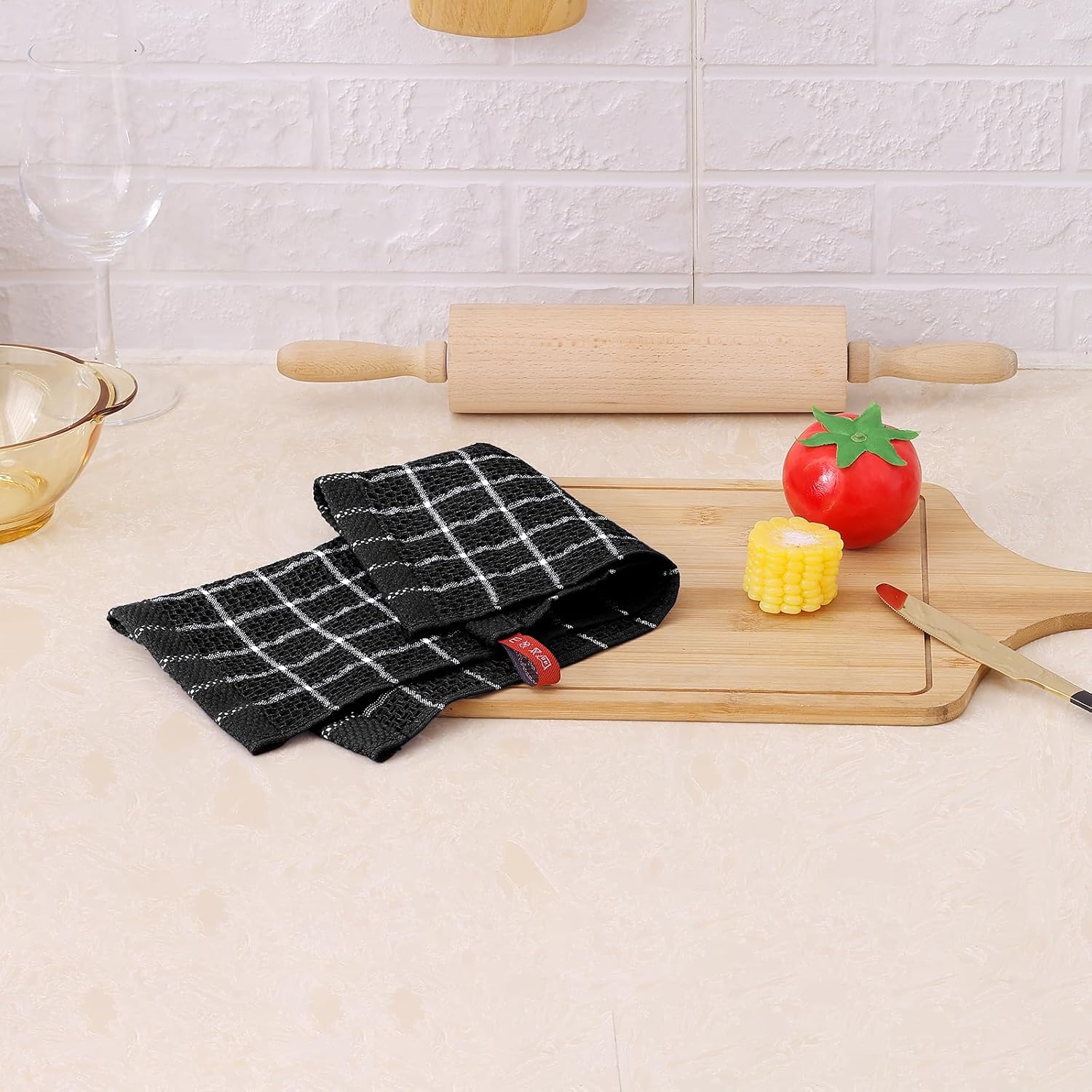 Homaxy 100% Cotton Dish Cloths, 6 Pack-12 X 12 Inches, Check Design Waffle Weave Dish Rags for Washing Dishes, Ultra Absorbent and Fast Drying Dishcloths, Black&White - Image 8