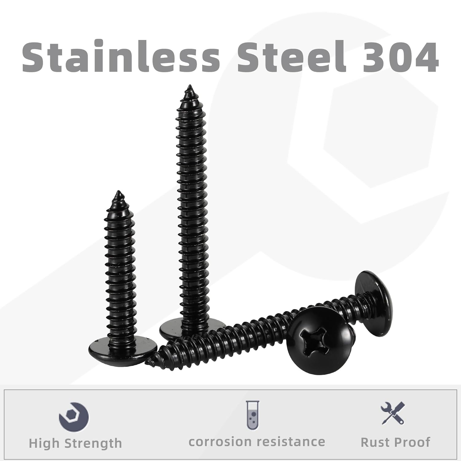 #14 x 1 Truss Head Wood Screws Sheet Metal Screw, Self Tapping, 18-8 Stainless Steel 304 Black Finish, 25 PCS - Image 3
