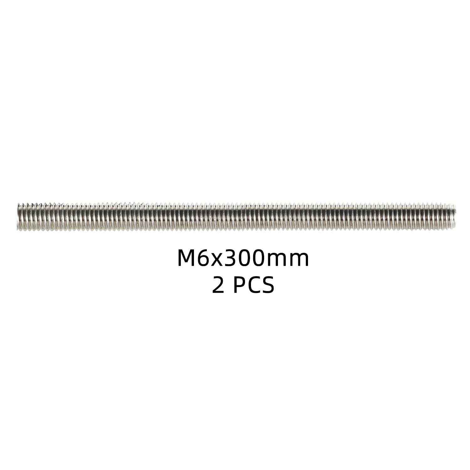 M6-1.0 x 300mm Fully Threaded Rods, Long Threaded Studs, Right Hand Threads, All Threaded Rod, 304 Stainless Steel, 2 PCS - Image 2