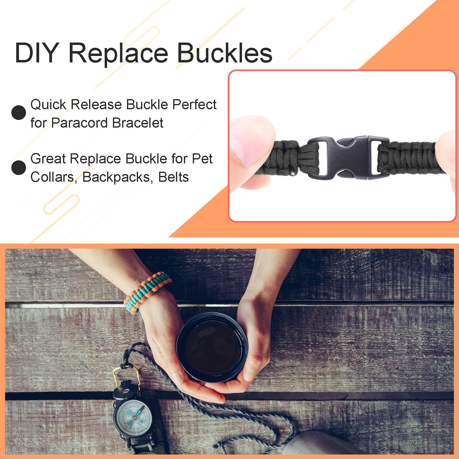 CooBigo 30 Pack 5/8 Inch Curved Paracord Bracelet Clip, Plastic Side Release Buckles for Parachute 550 Cord Paracord Bracelets Clasp Dog Collar Buckle DIY Craft Accessories - Image 3