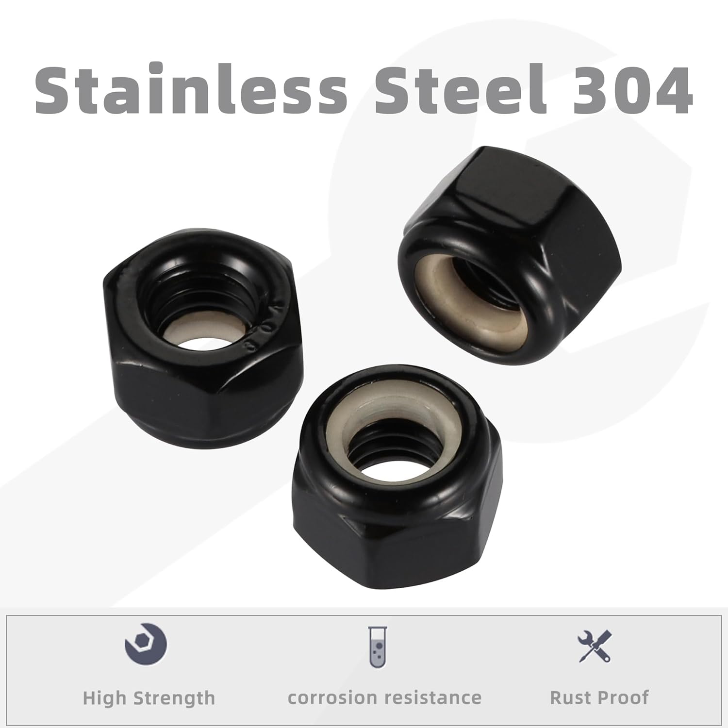 #8-32 Nylon Insert Hex Lock Nut Stainless Locknuts, 304 Stainless Steel 18-8 Black Finish, Pack of 50 - Image 3